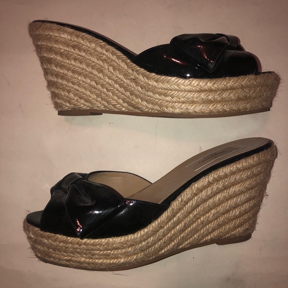 Valentino Black Patent Leather Bow Women Wedges - Picture 2 of 5